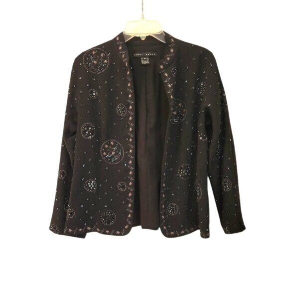 Yansi Fugel Beaded Black Chiffon Jacket Size Medium - Picture 2 of 6